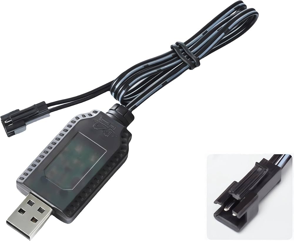 4.8V Battery USB Charger Cable with SM Plug for NI CD Battery